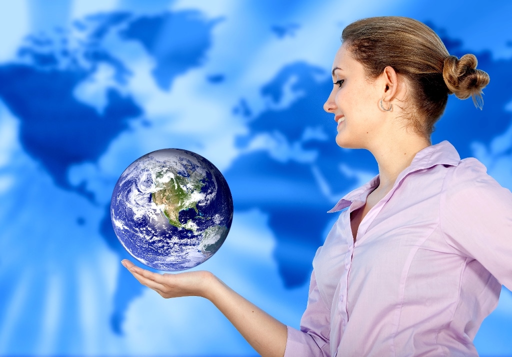 woman holding globe